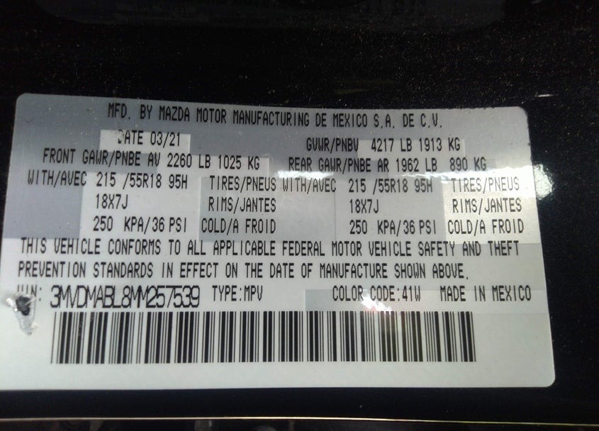 3MVDMABL8MM257539 Mazda CX-30 2021 Black – history, photos, price